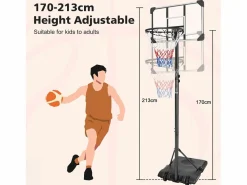 Canasta de baloncesto portátil de altura ajustable, policarbonato irrompible con ruedas, ratán sintético y acero, color (71 x 74 x 213 cm) < Online