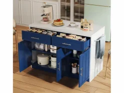 Carrito de cocina - Isla de cocina con 2 cajones y 3 puertas - toallero y cable de alimentación de 1,5 m < Discount