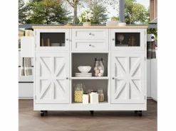Carrito de cocina con encimera de madera, toallero y estantes ajustables < OKWISH Clearance