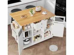 Carrito de cocina con encimera de madera, toallero y estantes ajustables < OKWISH Clearance