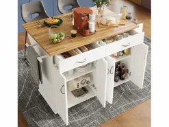 Carrito de cocina móvil - Isla de cocina con 2 cajones y 4 puertas - Especiero y toallero < Hot