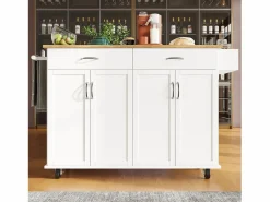 Carrito de cocina móvil - Isla de cocina con 2 cajones y 4 puertas - Especiero y toallero < Hot
