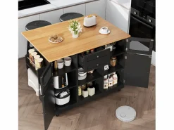 Carrito de cocina con encimera de madera, toallero y estantes ajustables < OKWISH Discount