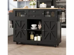 Carrito de cocina con encimera de madera, toallero y estantes ajustables < OKWISH Discount