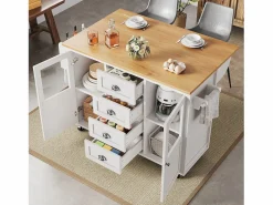 Carrito de servicio - Carrito de servicio con 4 cajones y 2 puertas - Bandeja retráctil y especiero - para comedores y cocinas < Hot
