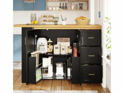 Carro de bar extensible con 2 puertas y 3 cajones, con ruedas, mostrador exterior de madera, < KOMHTOM Outlet
