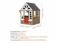 Cabaña Infantil * Casita de Juegos Infantil SucceBuy de Madera con Puerta, Ventana y Lavabo