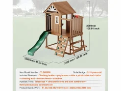Cabaña Infantil * Casita de Juegos para Niños, SucceBuy - Casa de Juegos de Madera para Exteriores con Tobogán, Escalera y Ventana, Casa de Juegos de Jardín