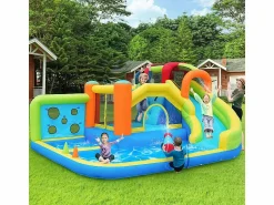 DripeX Castillo Hinchable | Castillo inflable con trampolines, ventilador, deslizamiento, cesta de baloncesto, de 3 a 8 años, 410x315x203cm