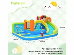 DripeX Castillo Hinchable | Castillo inflable con trampolines, ventilador, deslizamiento, cesta de baloncesto, de 3 a 8 años, 410x315x203cm