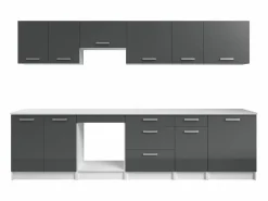 Cocina completa - Con encimera 300 cm - Gris brillante y Blanco - TRATTORIA < Vente-unique Online