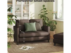 Combustible sofá de terciopelo marrón de peluche de 2 a 2 años, con un asiento profundo de 55 cm y reposabrazos - 128x78x89cm < DripeX Best