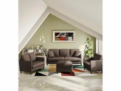 Combustible sofá de terciopelo marrón de peluche de 2 a 2 años, con un asiento profundo de 55 cm y reposabrazos - 128x78x89cm < DripeX Best
