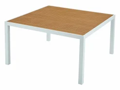 Comedor de jardín de aluminio polywood de 140 cm + 4 sillas naturales claras MACILA < MYLIA Discount