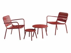 MYLIA Colección Rouge Passion|Salones De Jardín | Conjunto de jardín de metal: 2 sillones bajos apilables y mesas nido -