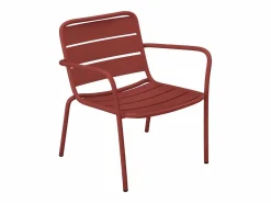 MYLIA Colección Rouge Passion|Salones De Jardín | Conjunto de jardín de metal: 2 sillones bajos apilables y mesas nido -