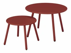 MYLIA Colección Rouge Passion|Salones De Jardín | Conjunto de jardín de metal: 2 sillones bajos apilables y mesas nido -