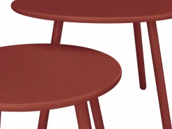 MYLIA Colección Rouge Passion|Salones De Jardín | Conjunto de jardín de metal: 2 sillones bajos apilables y mesas nido -