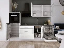 Cocina Completa * Conjunto de cocina: Mate, Brillo, dimensiones: largo: 250 cm, alto: 220 cm, fondo: 60 cm Blanco