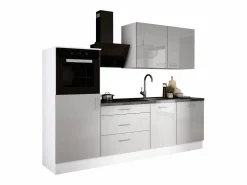 Cocina Completa * Conjunto de cocina: Blanco Mate, Hielo, dimensiones: ancho: 250 cm, alto: 220 cm, fondo: 60 cm Gris