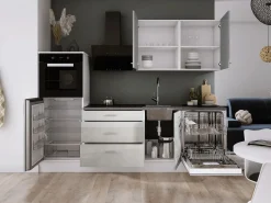 Cocina Completa * Conjunto de cocina: Blanco Mate, Hielo, dimensiones: ancho: 250 cm, alto: 220 cm, fondo: 60 cm Gris
