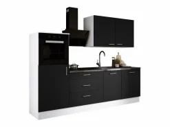 Cocina Completa * Conjunto de cocina: Blanco Mate, Mate, dimensiones: largo: 250 cm, alto: 220 cm, fondo: 60 cm Negro