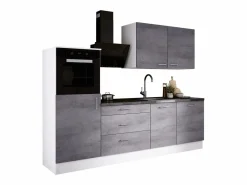 Cocina Completa * Conjunto de cocina: Blanco Mate, Hormigón, dimensiones: ancho: 250 cm, alto: 220 cm, fondo: 60 cm Gris