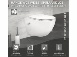 ECD Germany Inodoro suspendido sin brida, largo 52 cm, , con función bidé, revestimiento Nano, de cerámica, tapa de inodoro, cierre suave, cisterna < LuxeBath Online