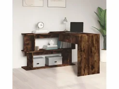Clicnbuy Escritorio Rinconero * Escritorio de esquina contrachapada roble ahumado 200x50x76 cm Marru00f3n