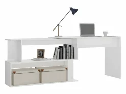 Clicnbuy Escritorio Rinconero * Escritorio de esquina contrachapada brillo 200x50x76 cm Blanco