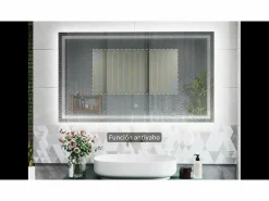 Accesorios De Cuarto De Baño|Espejo De Cuarto De Baño * Espejo de baño con Led,80 x 60 cm, luz blanca, rectangular, Con función antivaho, memoria agapada, brillo ajustable. Transparente