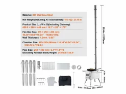 Brasero * Estufa de Leña Portátil SucceBuy para Acampada, Fabricada en Acero Inoxidable con Tubos de Chimenea Plateado