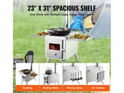 Brasero * Estufa de Leña Portátil SucceBuy para Acampada, Fabricada en Acero Inoxidable con Tubos de Chimenea Plateado