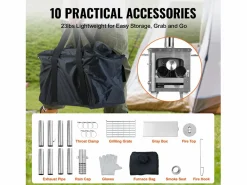 Brasero * Estufa de Leña Portátil SucceBuy para Acampada, Fabricada en Acero Inoxidable con Tubos de Chimenea Plateado