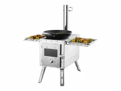 Brasero * Estufa de Leña Portátil SucceBuy para Acampada, Fabricada en Acero Inoxidable con Tubos de Chimenea Plateado