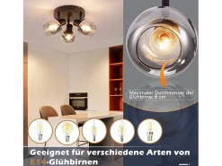 Foco de techo de 3 llamas - Foco de techo redondo moderno de vidrio con giro de 350° para sala de estar < NETTLIFE