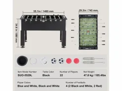 Futbolín * Futbolín Mesa de Juego de Futbolín SucceBuy Mesa de Futbolín de 139.7 cm, Juego de Fútbol Estándar para Uso Doméstico Negro