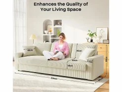 Gran sofá en terciopelo acanalado con 2 cojines - - 256 x 89 x 88 cm < DripeX Online