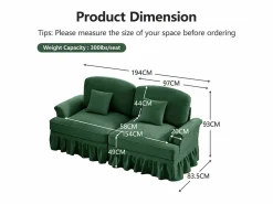 Gran Sofá 2 Plazas Chenille - Con Funda Extraíble y 2 Cojines - 194x83.5x93cm - < DripeX Discount