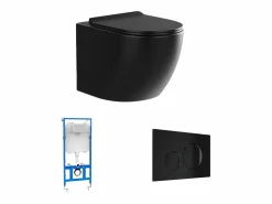 Inodoro flotante mate con bastidor y placa de accionamiento negra, JAVOINE < Vente-unique Sale