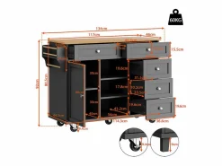 DripeX Isla Cocina | Isla central de cocina con 5 cajones 3 nichos y 1 puerta, con patas fijas y ruedas, 134x46x92cm -