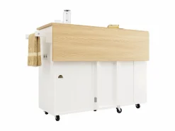 DripeX Isla Cocina * Isla central de cocina con estante para vino 2 cajones y 2 puertas - 2 enchufes - +natural - 131.5x43/76x90.7cm Blanco