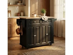 AHD Cocina Completa * Isla de cocina con ruedas, 2 cajones, 4 puertas y especiero Turchese - Negro