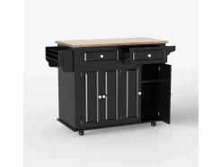 AHD Cocina Completa * Isla de cocina con ruedas, 2 cajones, 4 puertas y especiero Turchese - Negro