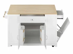 Hauss Spole Isla Cocina * Isla de cocina con ruedas con USB, 2 cajones y 2 puertas - Compartimento para papelera - y natural Blanco