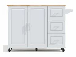 Hauss Spole Isla Cocina * Isla de cocina con ruedas 137x43/76 cm con 3 cajones y 2 puertas - y madera Gris