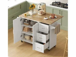 Hauss Spole Isla Cocina | Isla de cocina con ruedas 137x43/76 cm con 3 cajones y 2 puertas - y madera