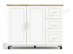 Hauss Spole Isla Cocina | Isla de cocina con ruedas 137x43/76 cm con 3 cajones y 2 puertas - y madera