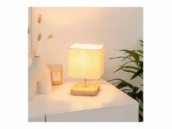 Atmosphera Lámpara De Mesa * Lámpara con base de madera de estilo escandinavo 14.5 x 14.5 x 21 cm Beige