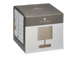 Atmosphera Lámpara De Mesa * Lámpara con base de madera de estilo escandinavo 14.5 x 14.5 x 21 cm Beige